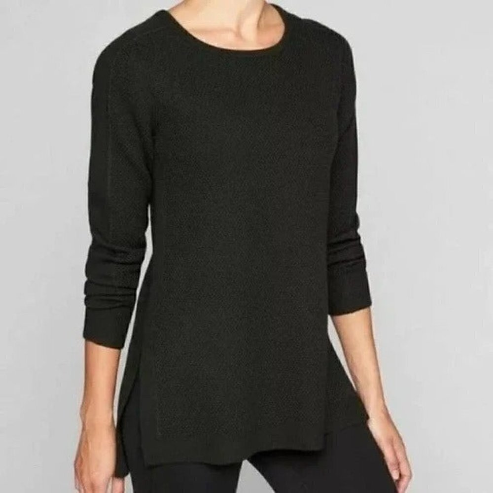 Athleta Womens‎ XXS Merino Wool Blend Waffle Knit Sweater Gray Black